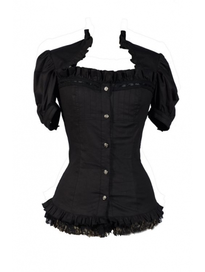 Black Short Sleeves Gothic Cap Blouse for Women