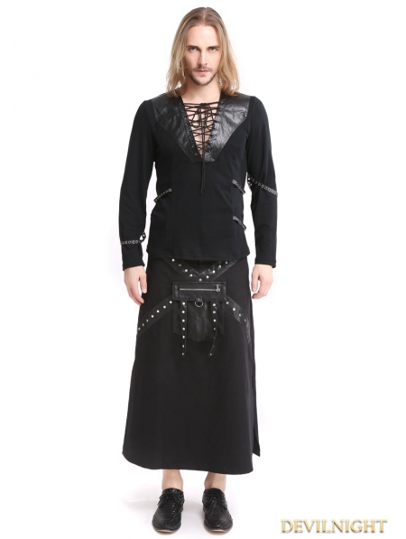 Black Gothic Punk Rivet Belt Long Sleeves T-Shirt for Men - Devilnight ...