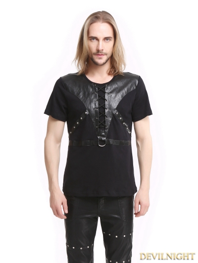 Black Gothic Punk Soilder Short Sleeves T-Shirt for Men