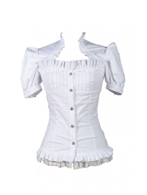 White Short Sleeves Gothic Cap Blouse for Women