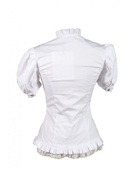 White Short Sleeves Gothic Cap Blouse for Women - Devilnight.co.uk