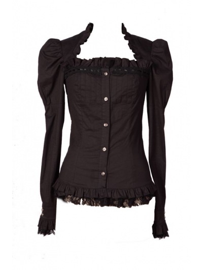 Black Long Sleeves Gothic Cap Blouse for Women