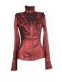 Red High Collar Long Sleeves Ruffle Gothic Blouse for Women