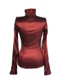 Red High Collar Long Sleeves Ruffle Gothic Blouse for Women