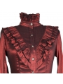 Red High Collar Long Sleeves Ruffle Gothic Blouse for Women