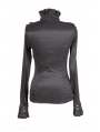 Black High Collar Long Sleeves Ruffle Gothic Blouse for Women