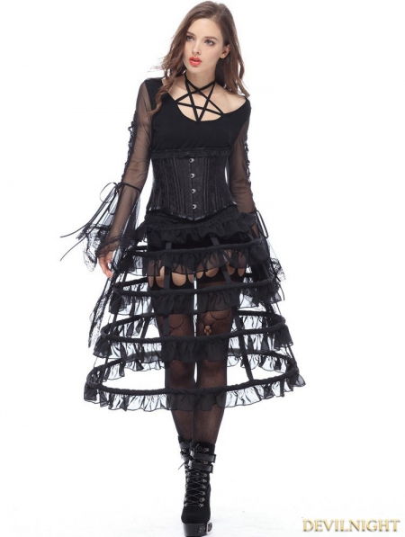 Black Gothic Lolita Layers Petticoat with Solf Fishbone - Devilnight.co.uk