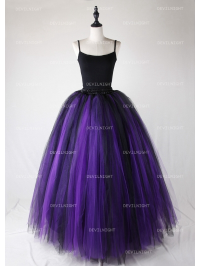 Black and Purple Gothic Ball Gown Tulle Long Maxi Skirt 