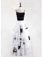 Black and White Gothic Irregular Chiffon Cupcake Long Maxi Skirt 