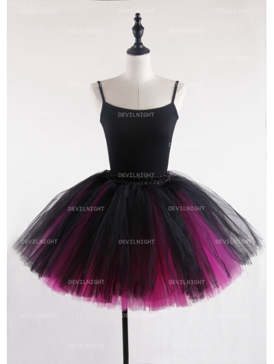 Black and Fuchsia Gothic Tulle Short Skirt 