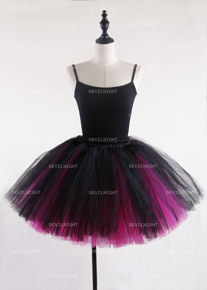 Black and Fuchsia Gothic Tulle Short Skirt 