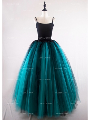 Black and Tiffany Blue Gothic Ball Gown Tulle Long Maxi Skirt 