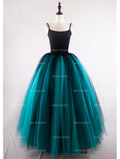 Black and Tiffany Blue Gothic Ball Gown Tulle Long Maxi Skirt 