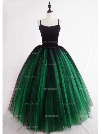 Black and Green Gothic Ball Gown Tulle Long Maxi Skirt 