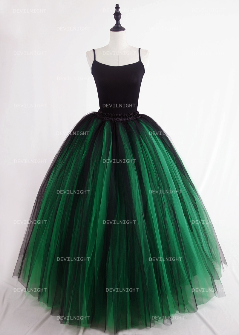 Black and Green Gothic Ball Gown Tulle Long Maxi Skirt 