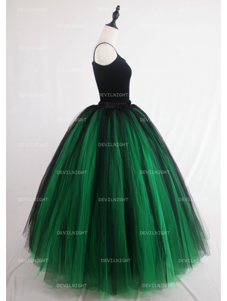 Black and Green Gothic Ball Gown Tulle Long Maxi Skirt