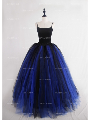 Black and Blue Gothic Ball Gown Tulle Long Maxi Skirt 