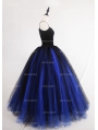 Black and Blue Gothic Ball Gown Tulle Long Maxi Skirt 