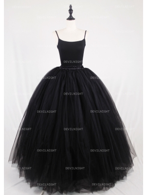 Black Gothic Ball Gown Tulle Long Maxi Skirt with Bow Back