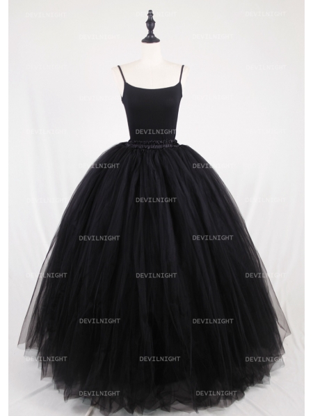 Black Gothic Ball Gown Tulle Long Maxi Skirt with Bow Back - Devilnight ...