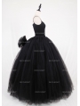 Black Gothic Ball Gown Tulle Long Maxi Skirt with Bow Back