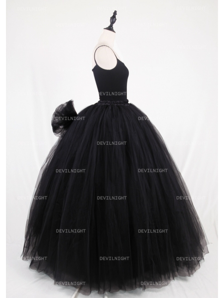 Black Gothic Ball Gown Tulle Long Maxi Skirt with Bow Back - Devilnight ...