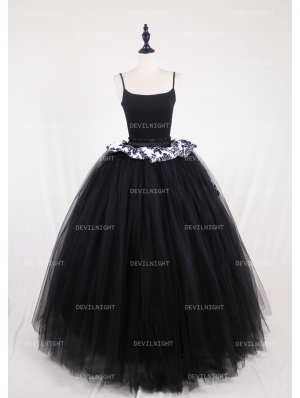 Black Gothic Victorian Ball Gown Tulle Long Maxi Skirt