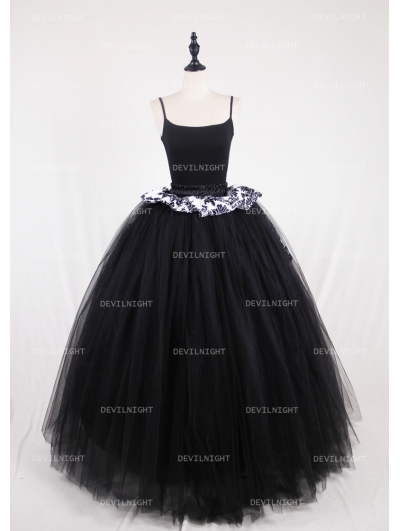 Black Gothic Victorian Ball Gown Tulle Long Maxi Skirt