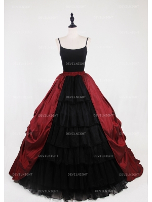 Black and Red Gothic Victorian Ball Gown Tulle Long Maxi Skirt