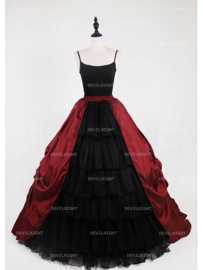 Black and Red Gothic Victorian Ball Gown Tulle Long Maxi Skirt