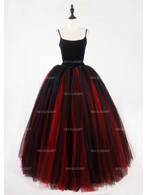 Black and Red Gothic Ball Gown Tulle Long Maxi Skirt 