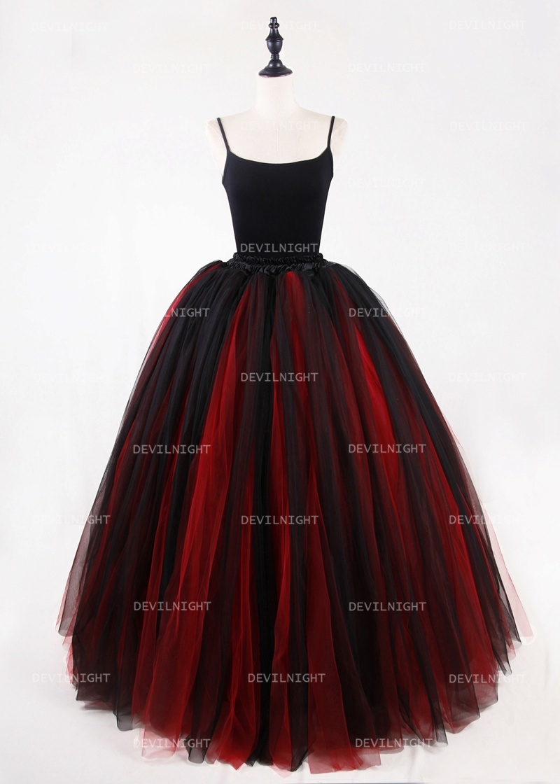 Black and Red Gothic Ball Gown Tulle Long Maxi Skirt 