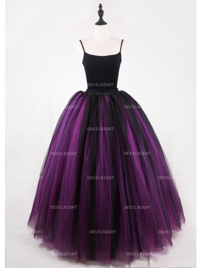 Black and Fuchsia Gothic Ball Gown Tulle Long Maxi Skirt 