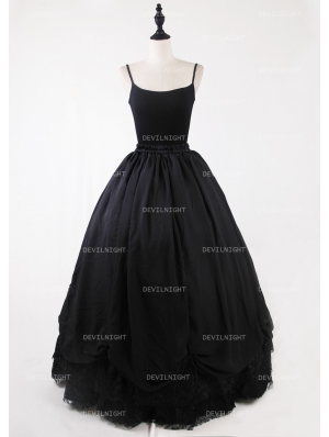 Black Gothic Chiffon and Lace Ankle Length Skirt 