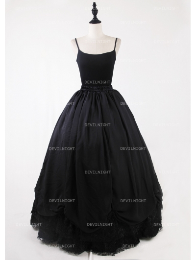 Black Gothic Chiffon and Lace Ankle Length Skirt 