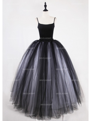 Black and White Gothic Ball Gown Tulle Long Maxi Skirt 