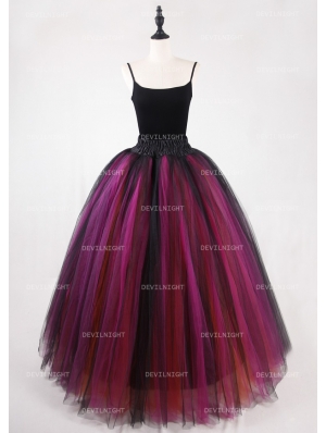 Black Multicolor Gothic Ball Gown Tulle Long Maxi Skirt