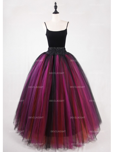 Black Multicolor Gothic Ball Gown Tulle Long Maxi Skirt