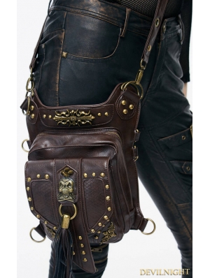 Brown Gothic Punk Steampunk Skull Waist Shoulder Messenger Bag 