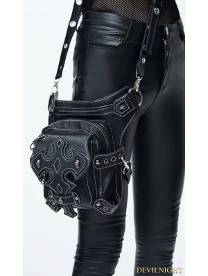 Black Vintage Gothic Cross PU Leather Waist Shoulder Messenger Bag 