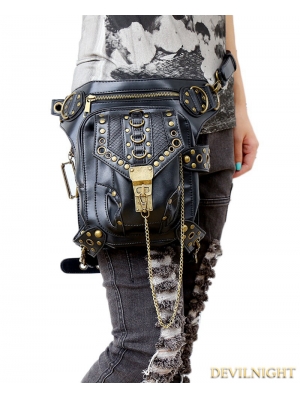 Black Vintage Gothic Steampunk Waist Shoulder Messenger Bag 