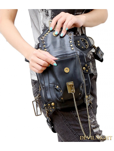 Black Vintage Gothic Steampunk Waist Shoulder Messenger Bag ...