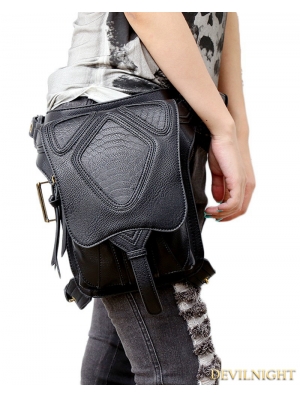 Black Gothic Punk Cross-body Travel Waist Shoulder Messenger Bag 