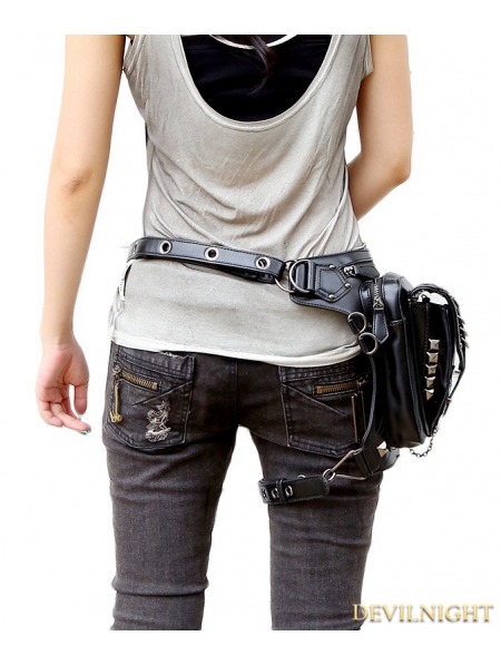 Black Gothic Chain Waist Shoulder Messenger Bag Pack - Devilnight.co.uk