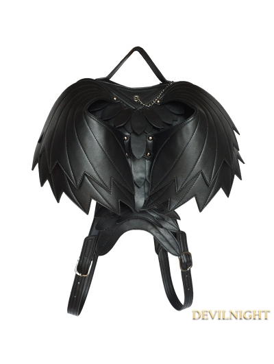 Black Gothic Angel Devil Lace Daypack Girl Heart Shoulder Bag