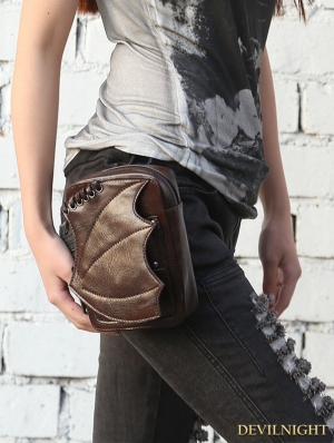 Brown Gothic Punk Motorcycle Mini Waist Shoulder Messenger Bag