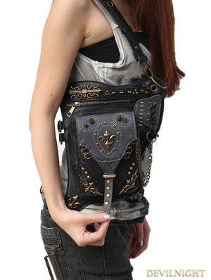 Black Vintage Gothic Steampunk Cross-body Motorcycle Waist Shoulder Messenger Bag 