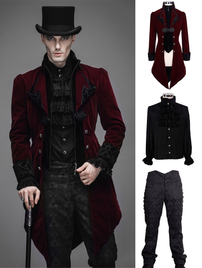 Red Vintage Gothic Swallow Tail Suit for Men