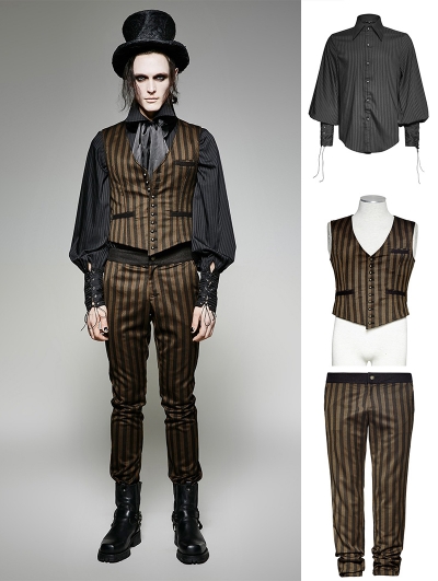 Brown Stripe Vintage Steampunk Suit for Men
