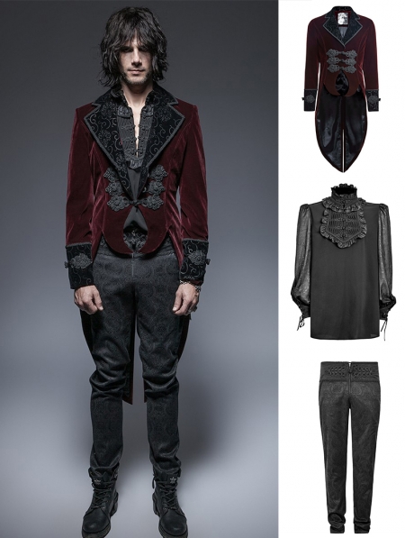 Wine Red Gothic Gentle Suit for Men - Devilnight.co.uk
